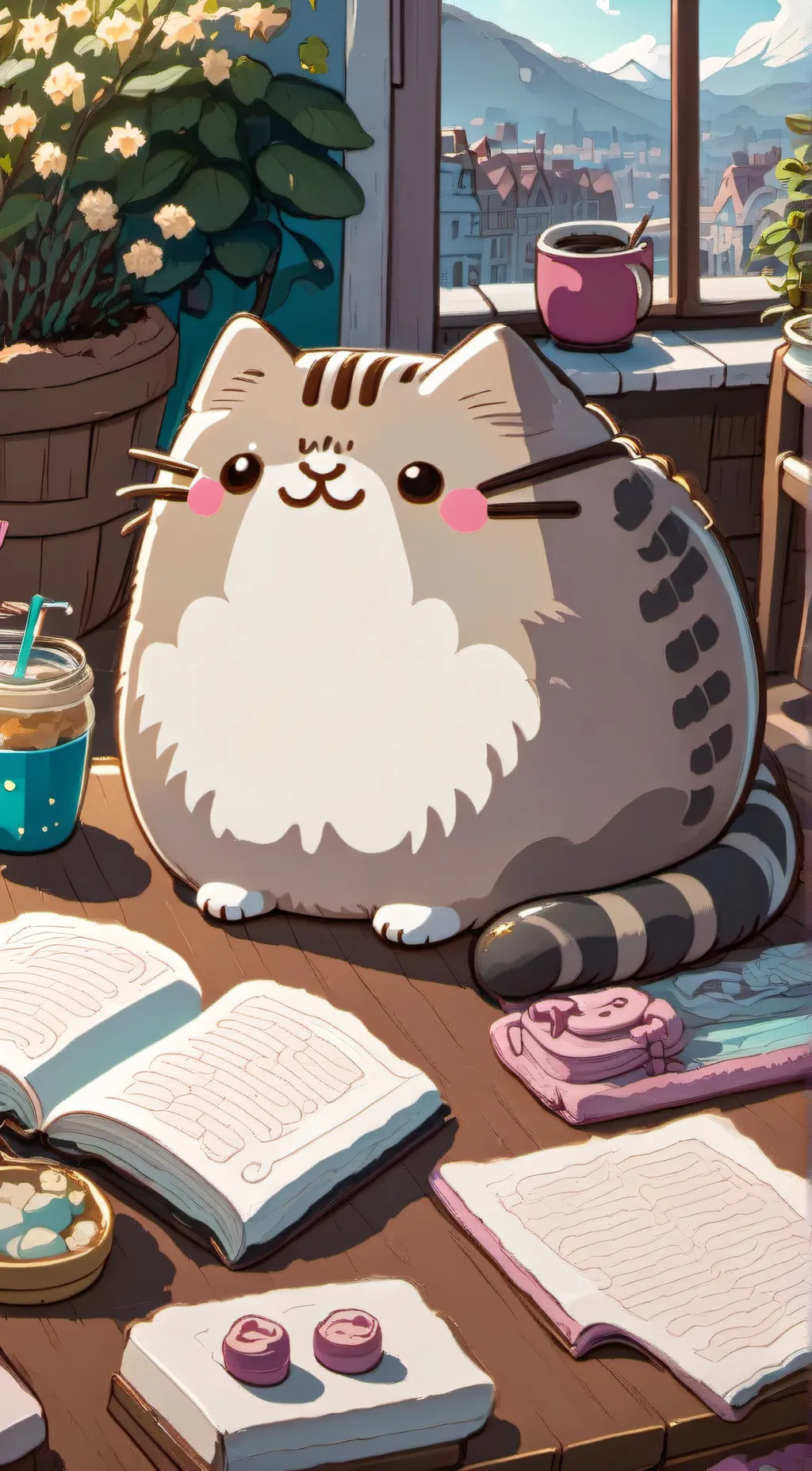 ai character: Pusheen cat background