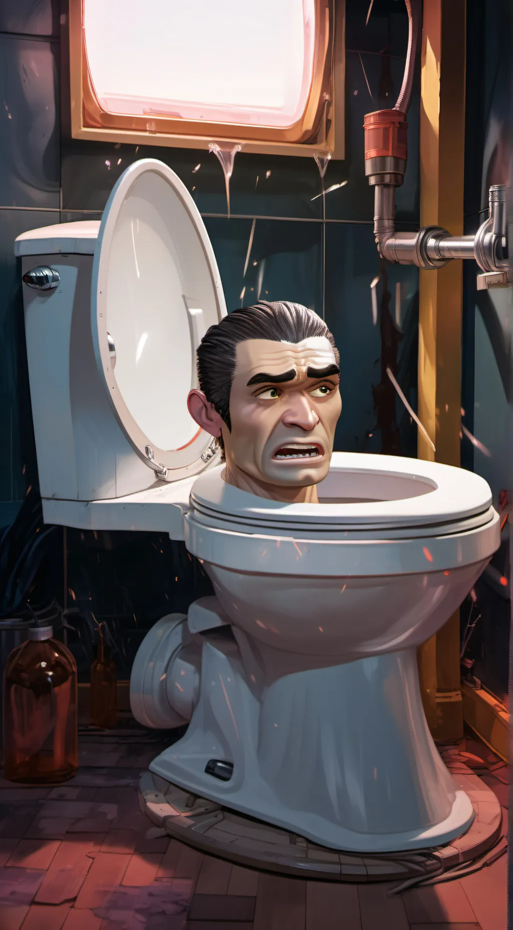 ai character: g man boss toilet background