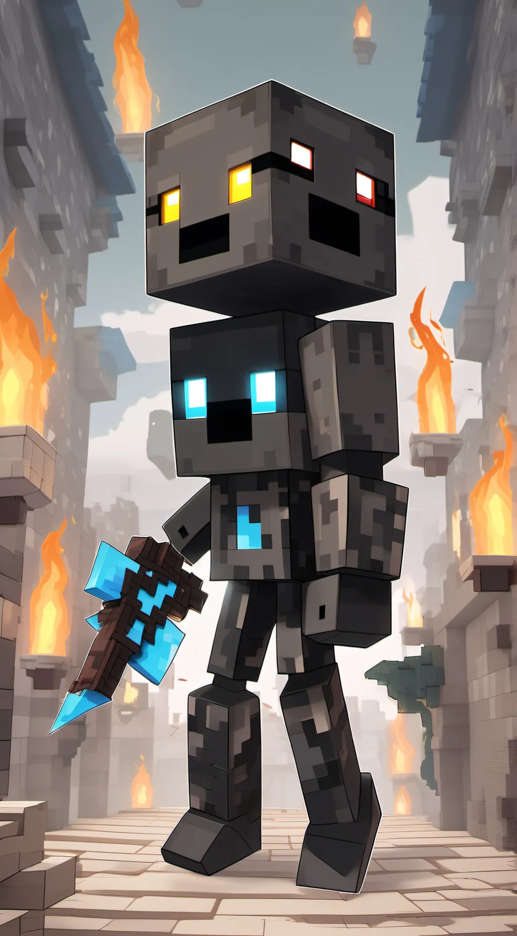 ai character: black Minecraft background