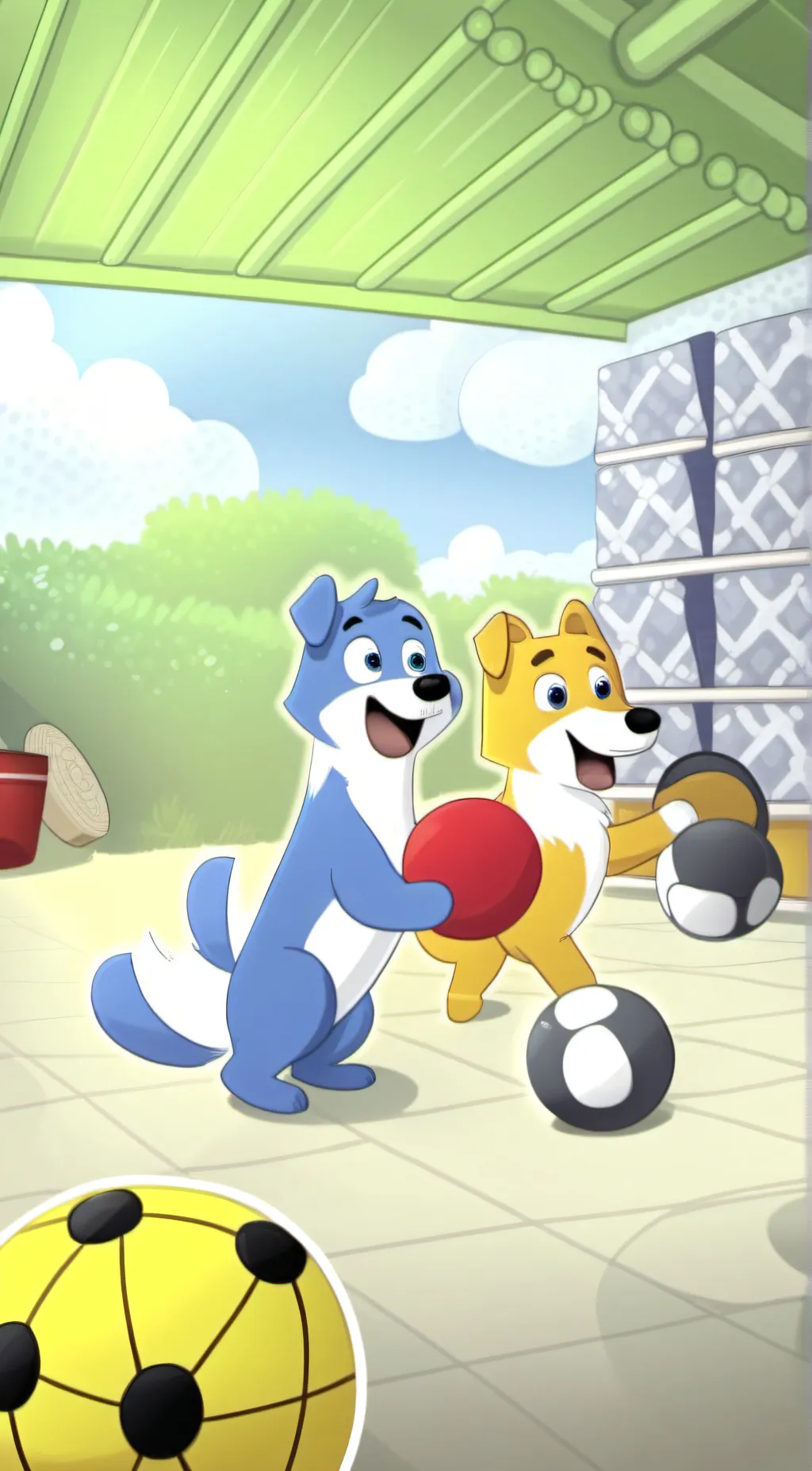 ai character: bluey and bingo  background