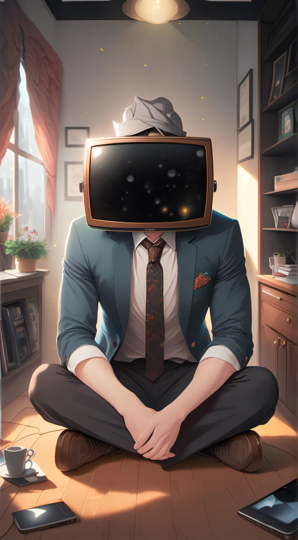 ai character: tv man background