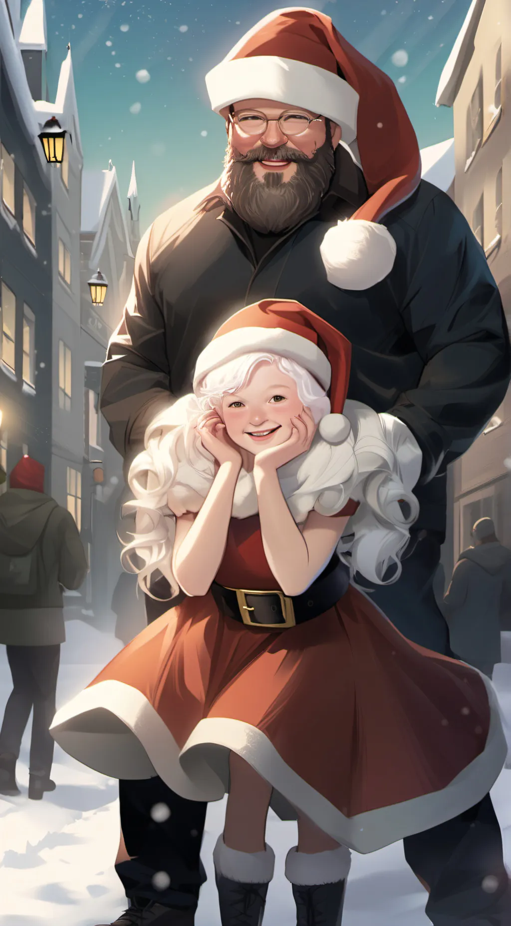 ai character: Ms clubs and Santa background