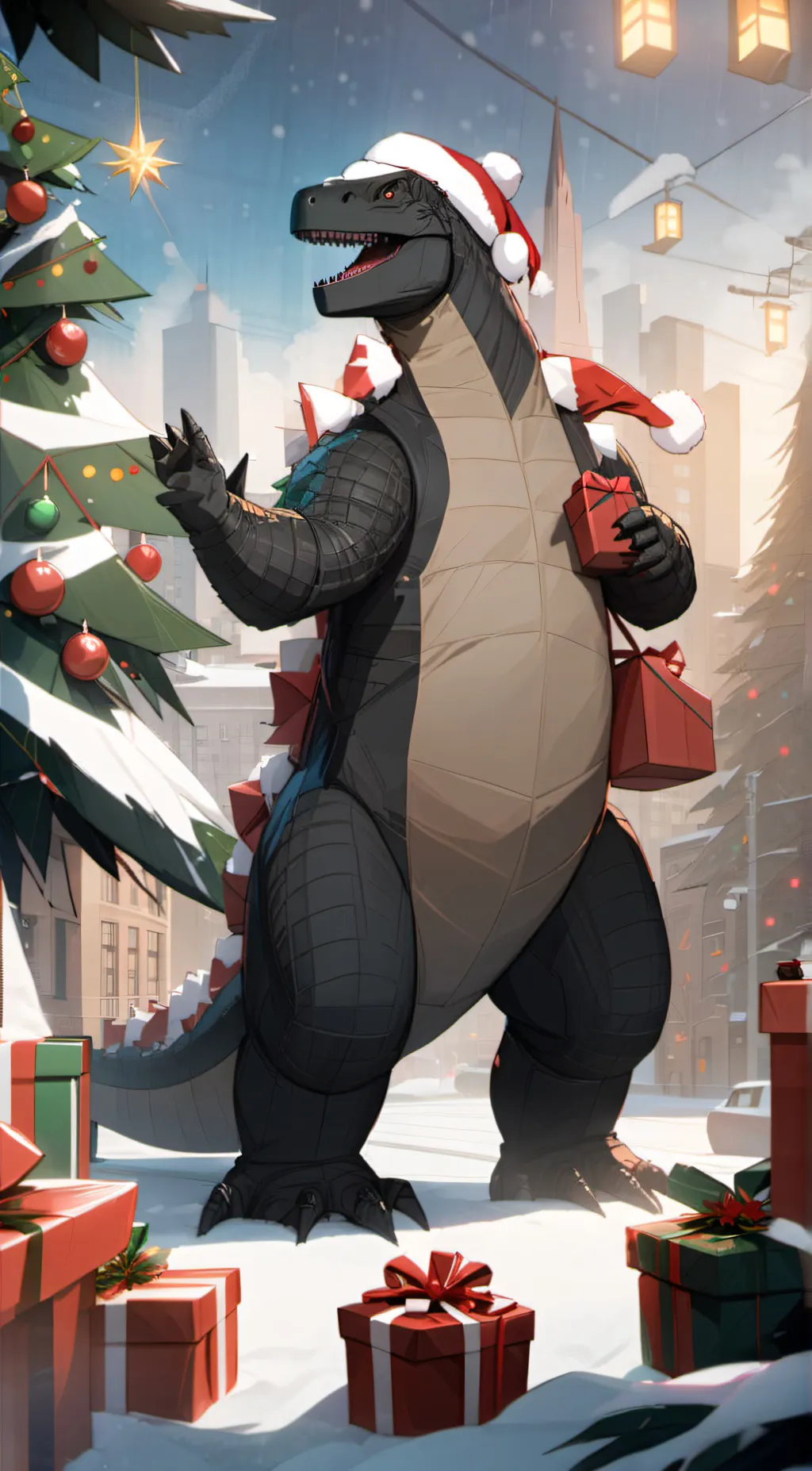 ai character: santazilla background