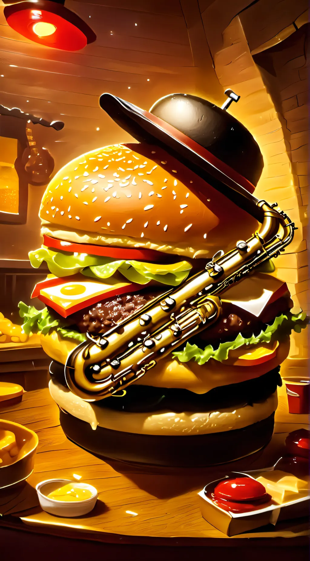 ai character: musical burger  background