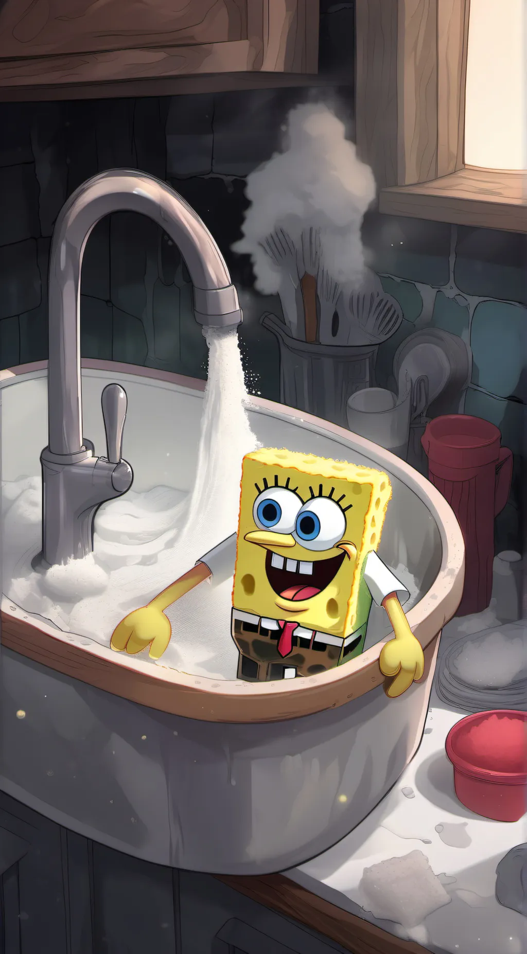 ai character: wash the dishes background