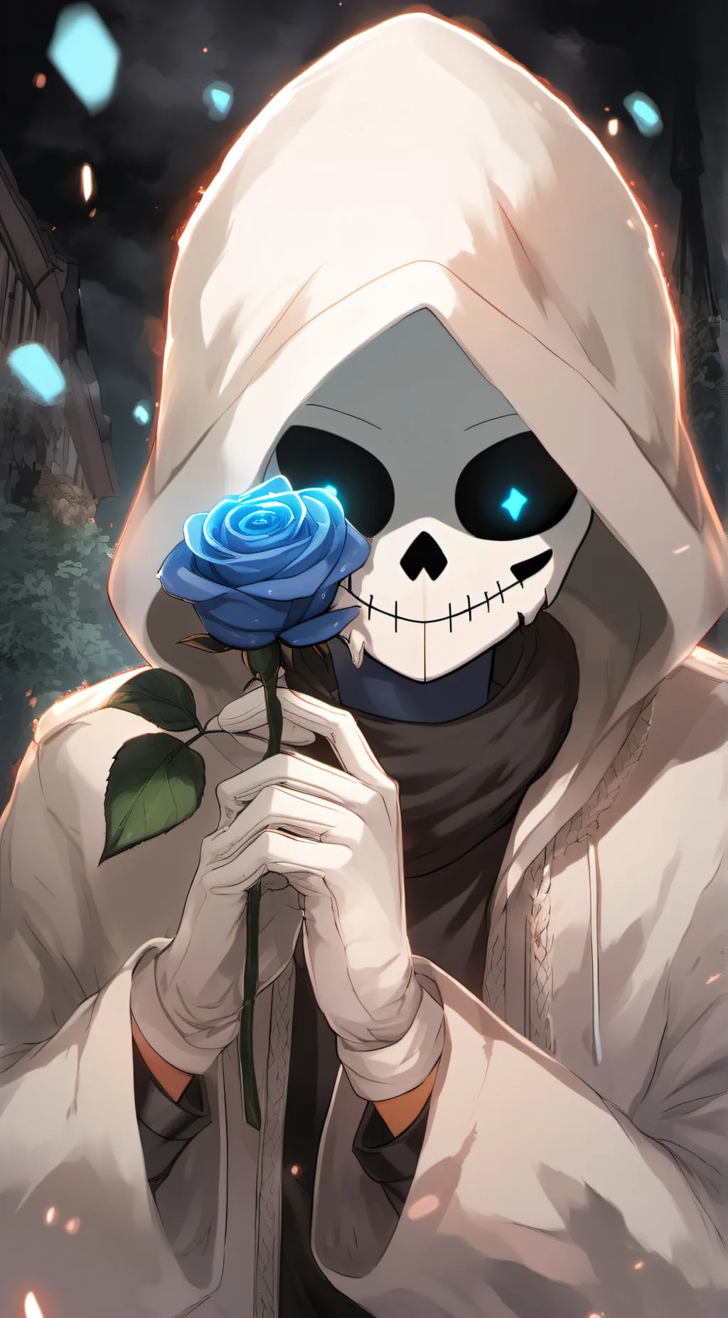 ai character: Blue rose sans. background