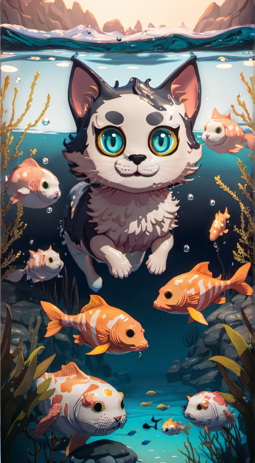 ai character: Swim cat background