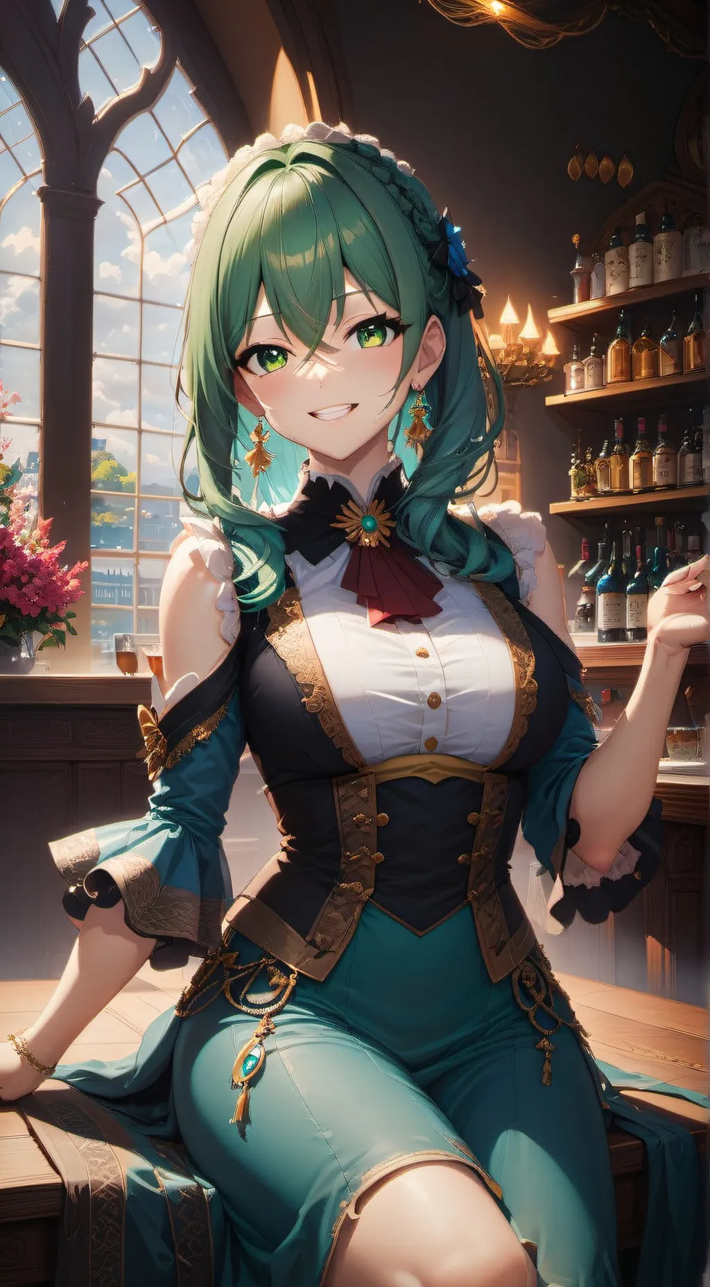 ai character: Elizabeth Silver background