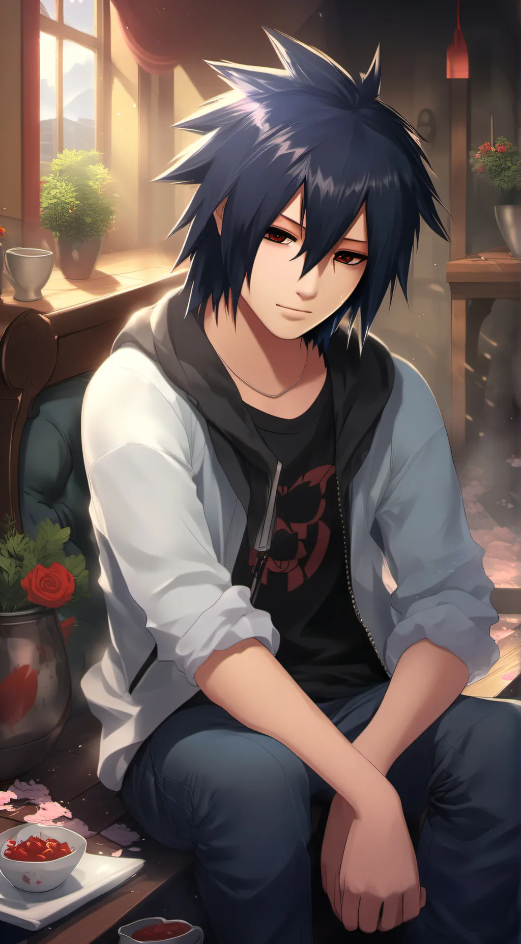 ai character: Emo Sasuke  background