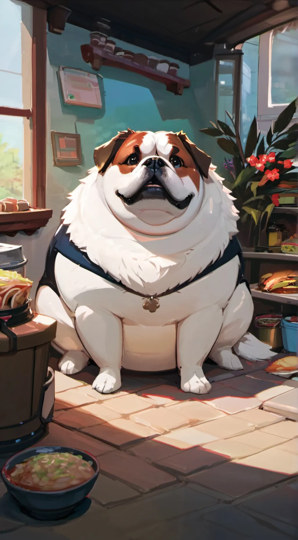 ai character: fat dog background