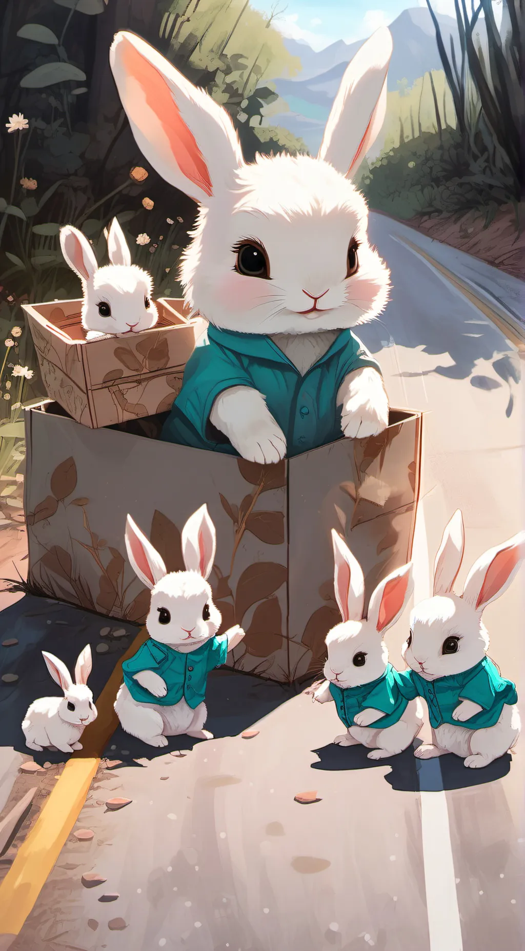 ai character: Newborn bunnies  background