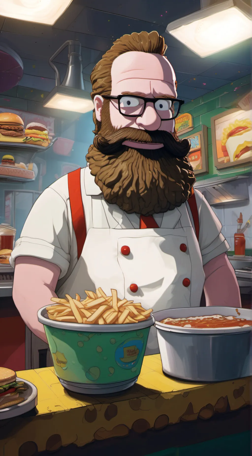 ai character: Burger man background