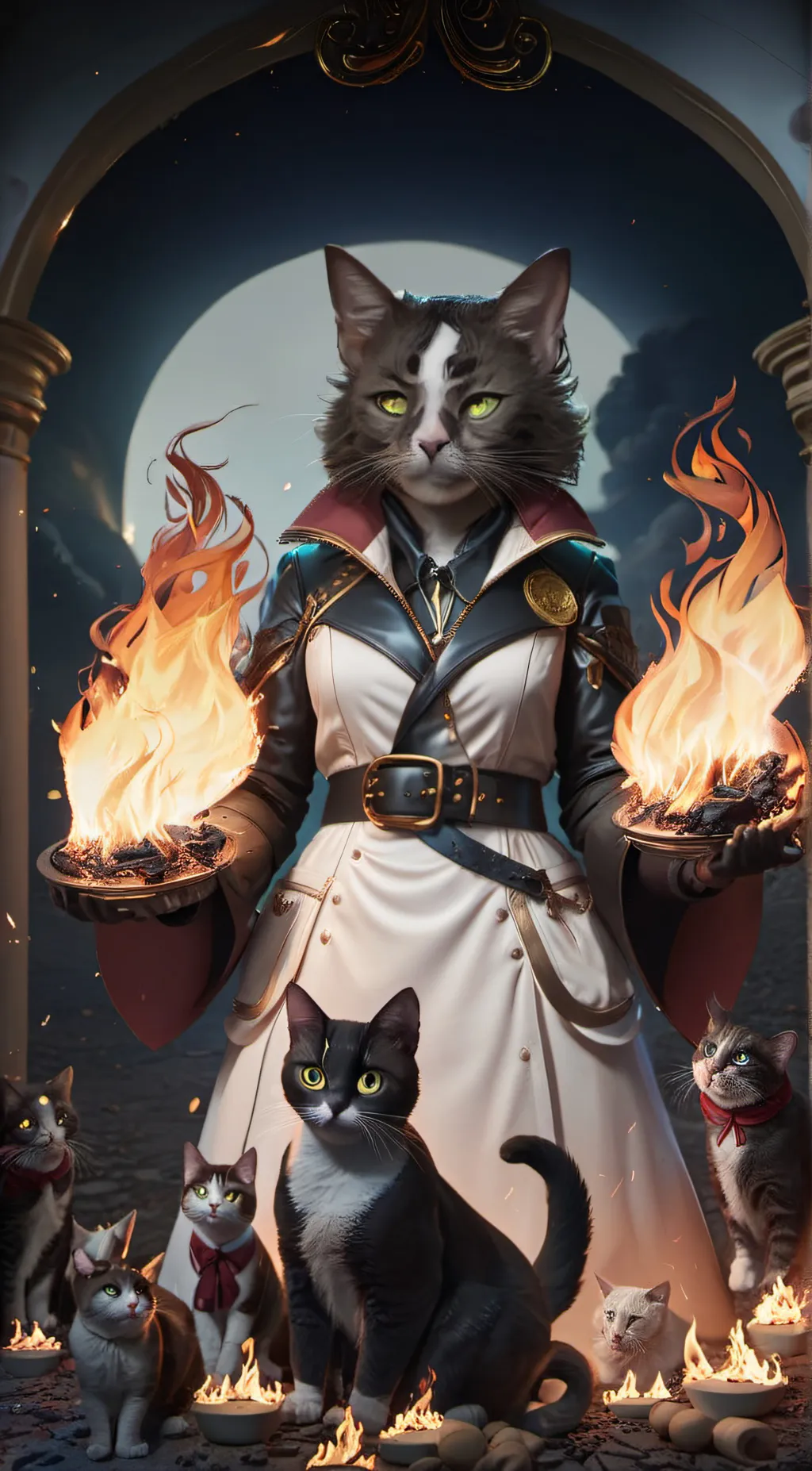 ai character: Pyromaniac cat background
