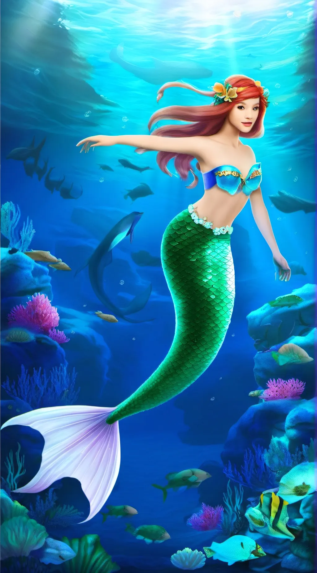 ai character: Maya The mermaid background