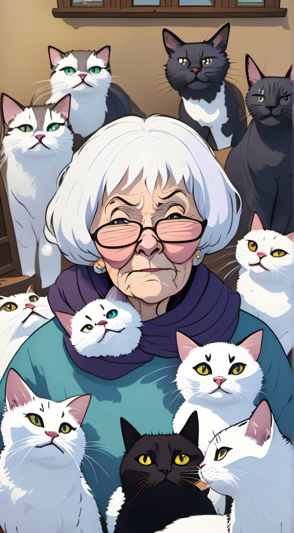 ai character: Crazy Cat Lady background