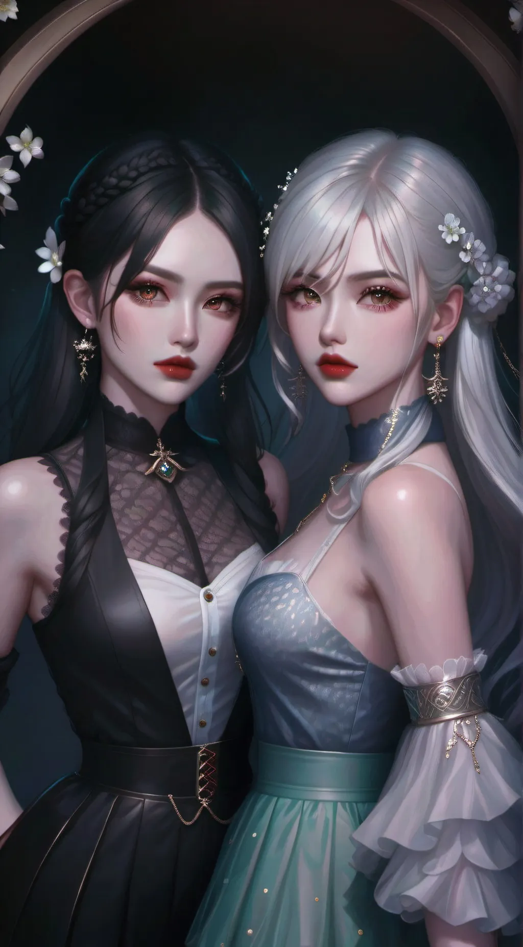 ai character: Lyra and Larnira  background