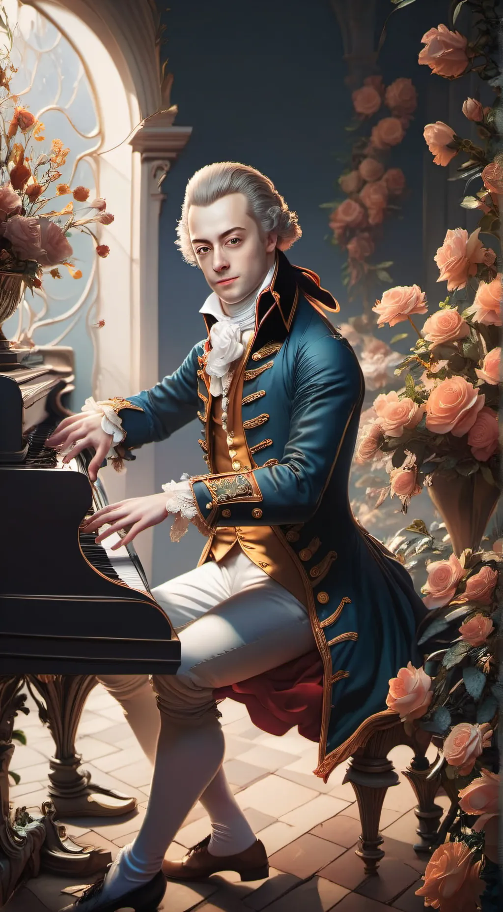 ai character: Mozart  background
