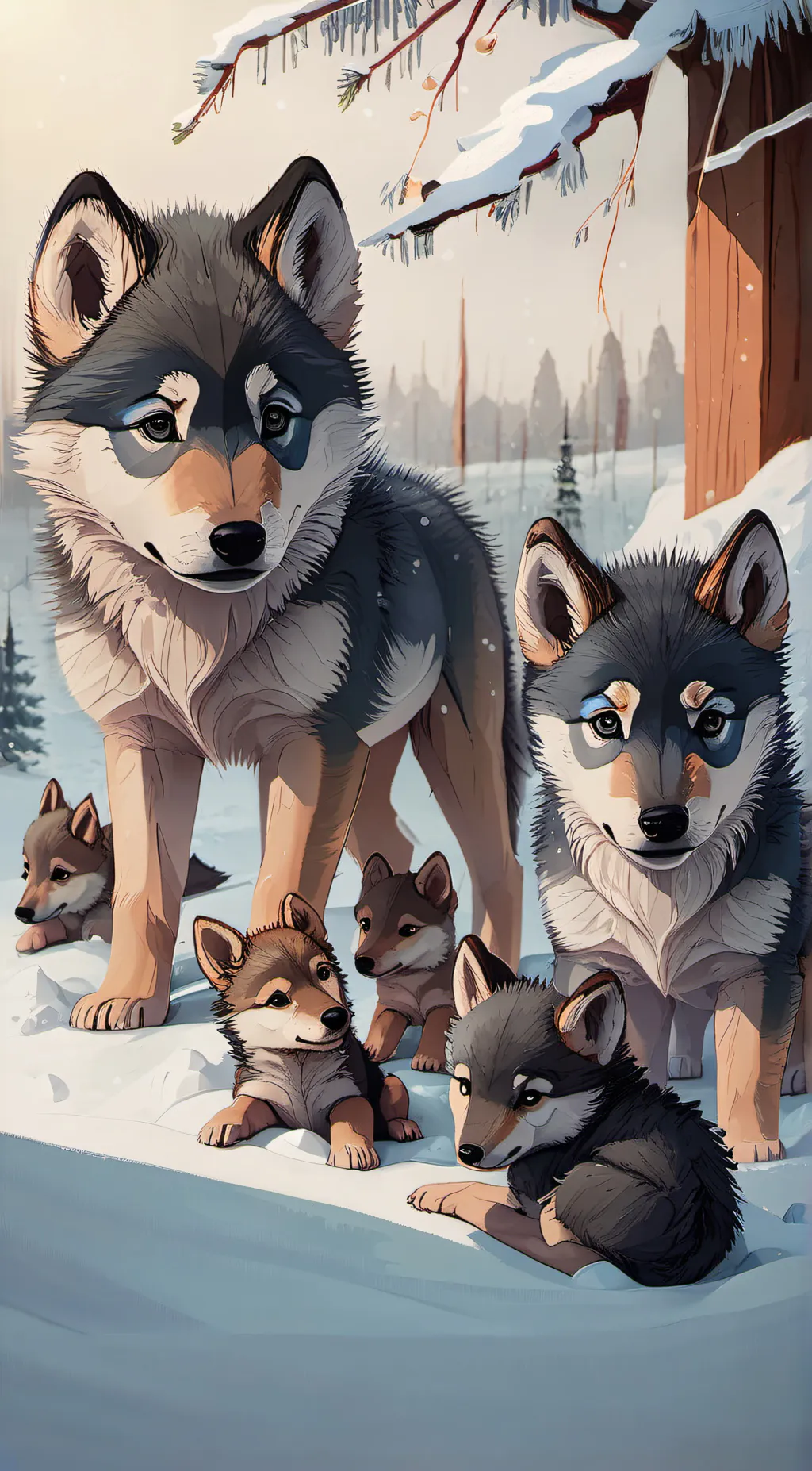 ai character: newborn wolf cubs background