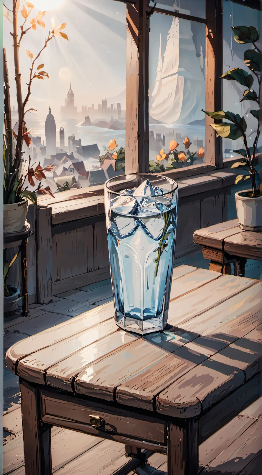 ai character: Glass of water background