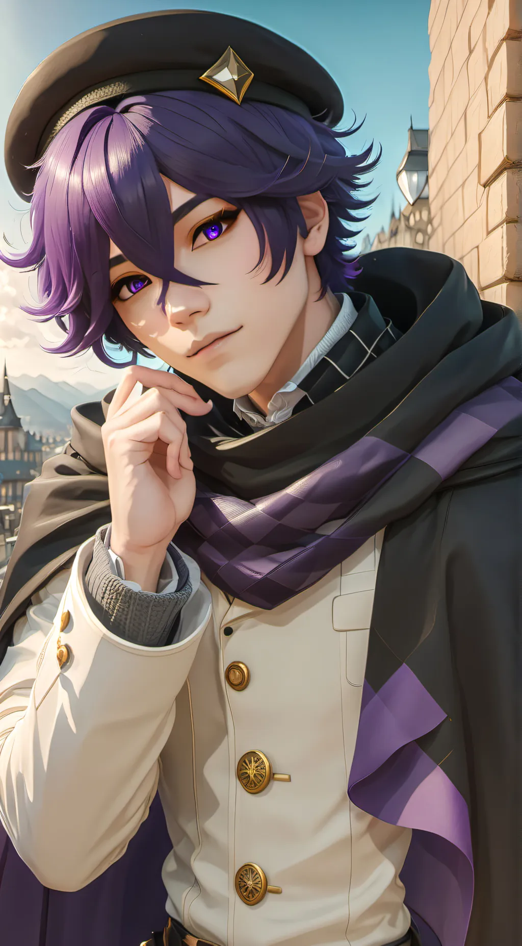 ai character: kokichi oma  background