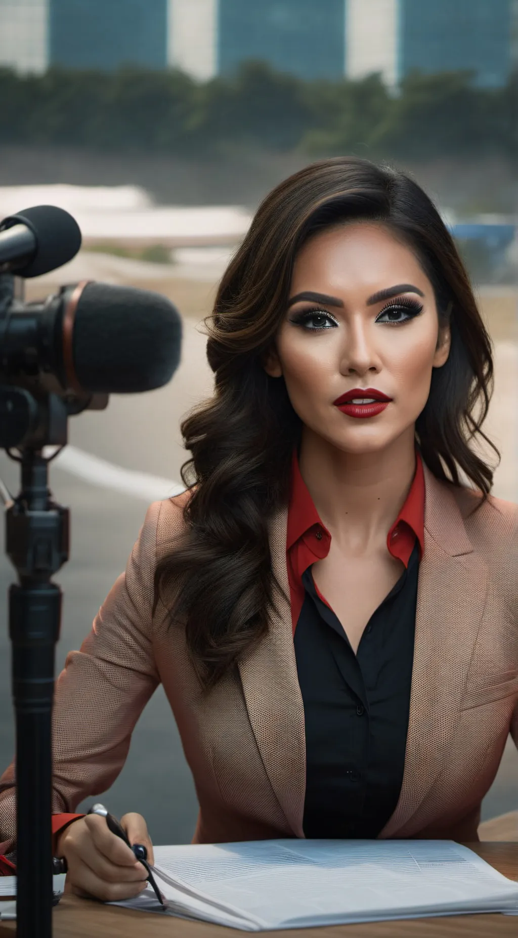 ai character: news reporter  background