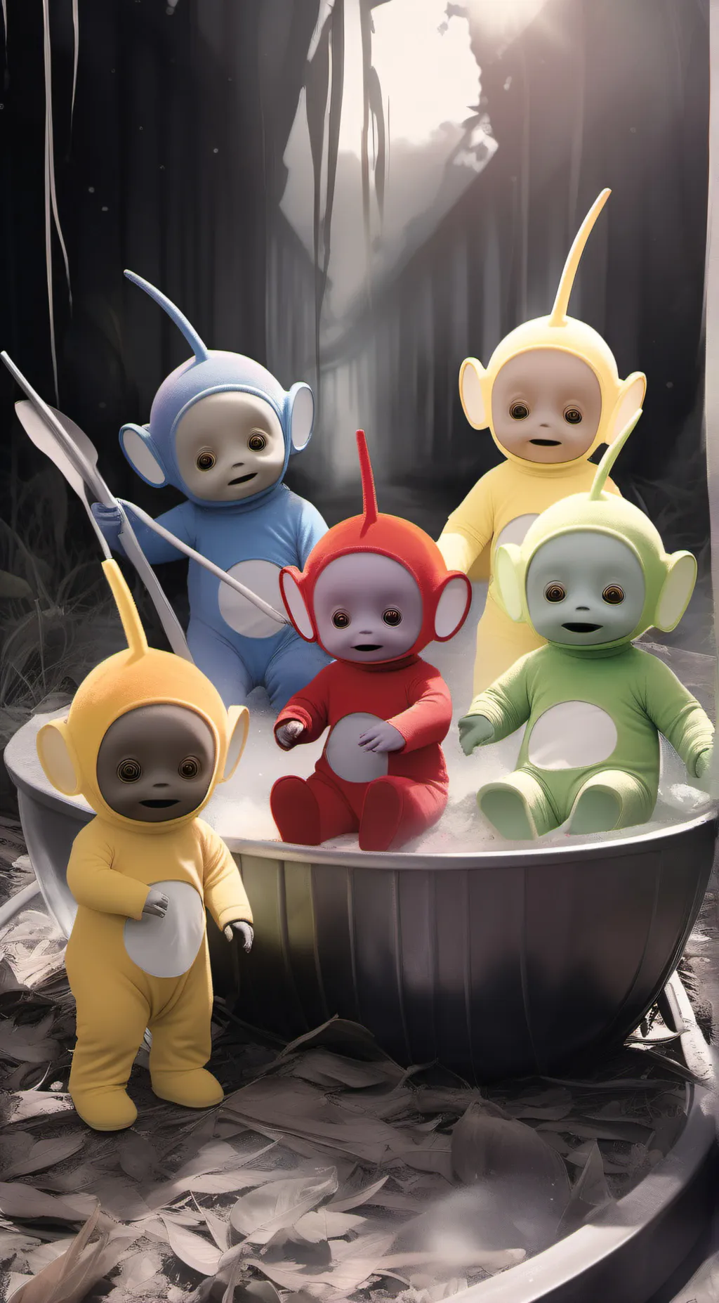 ai character: dead Teletubbies background