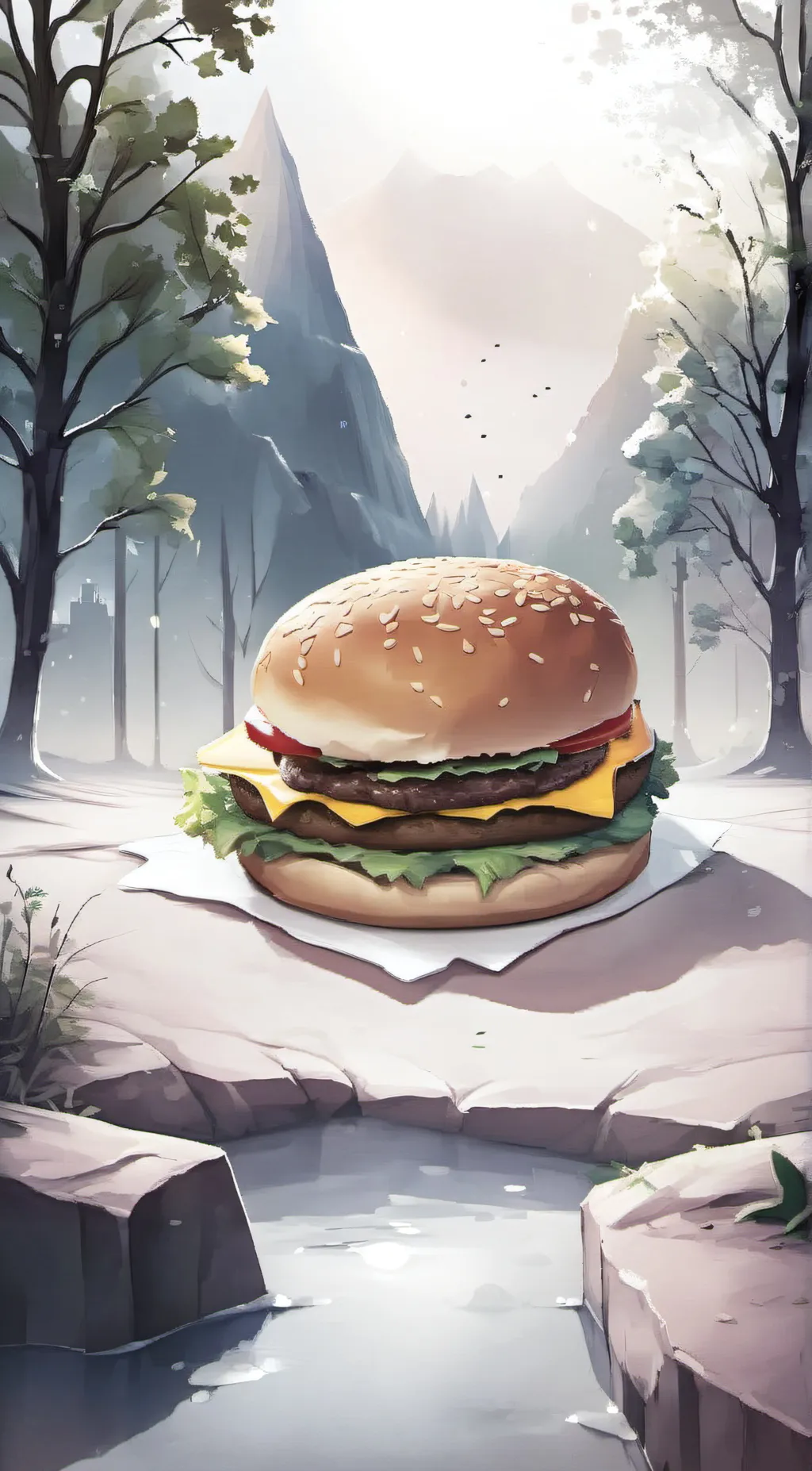 ai character: Cheeseburger God background