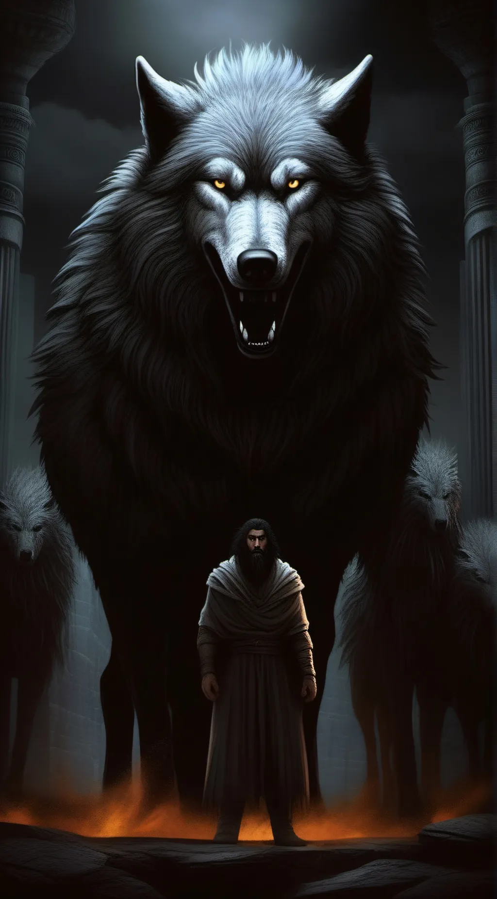 ai character: Massive wolf  background