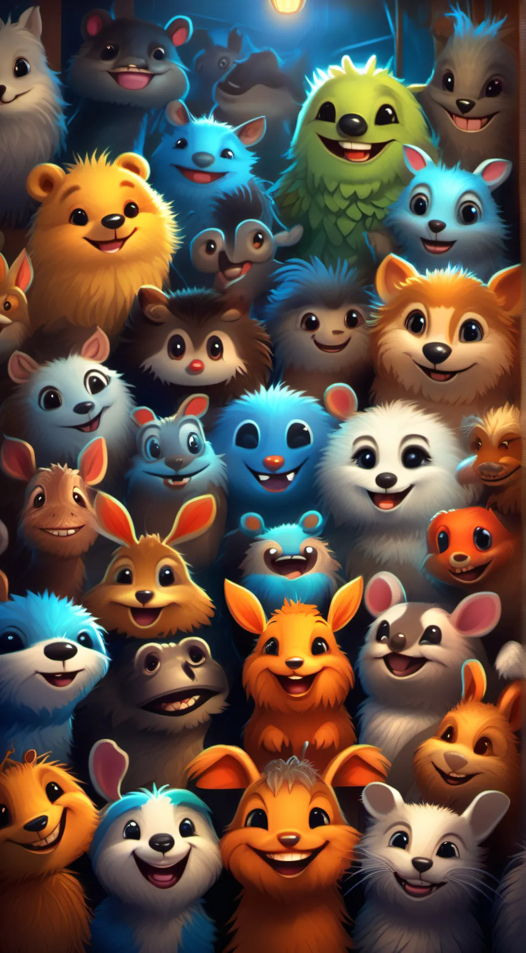 ai character: smiling critters background