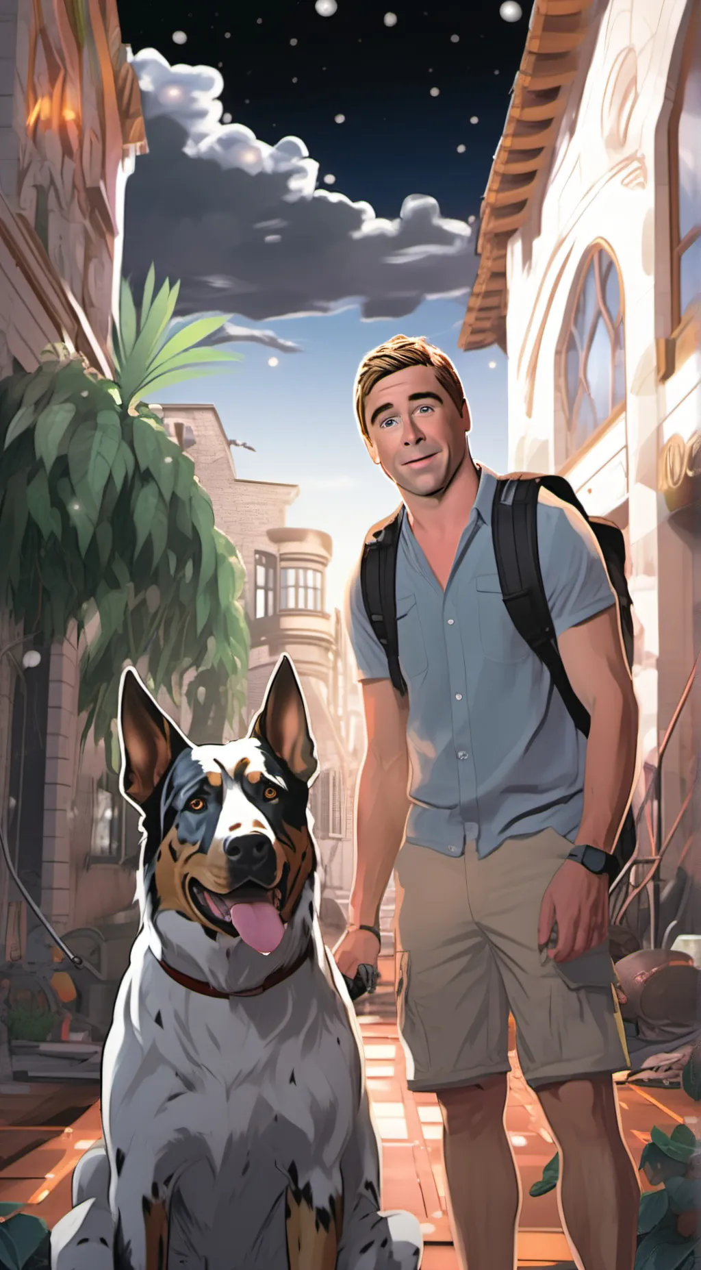 ai character: Michael and Dog background