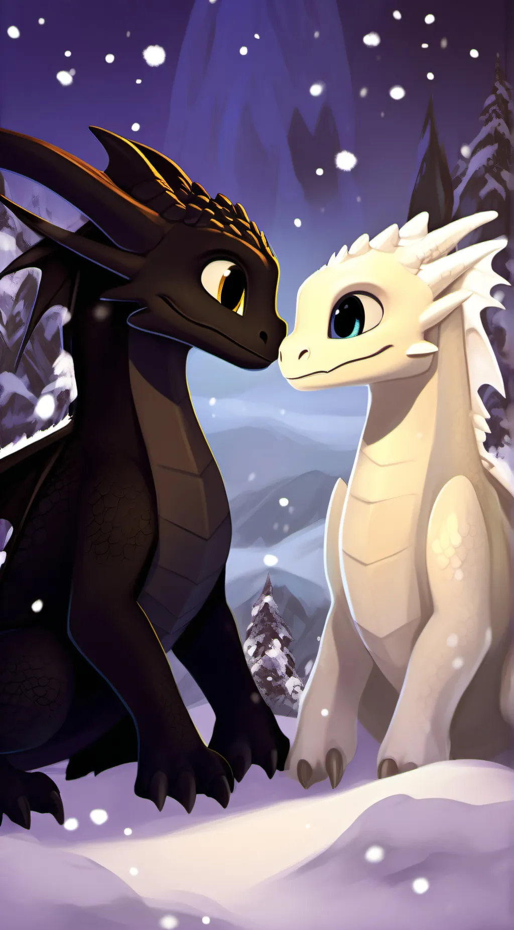 ai character: toothless and snow background