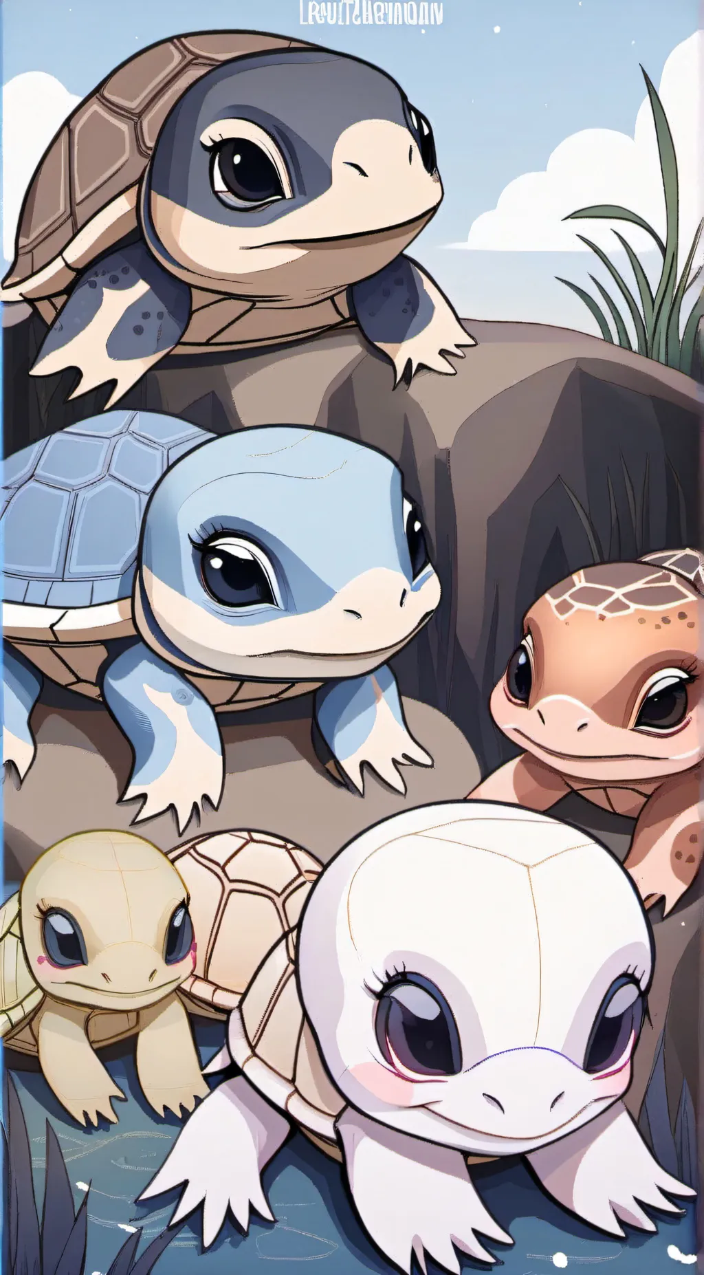 ai character: Baby turtle group  background