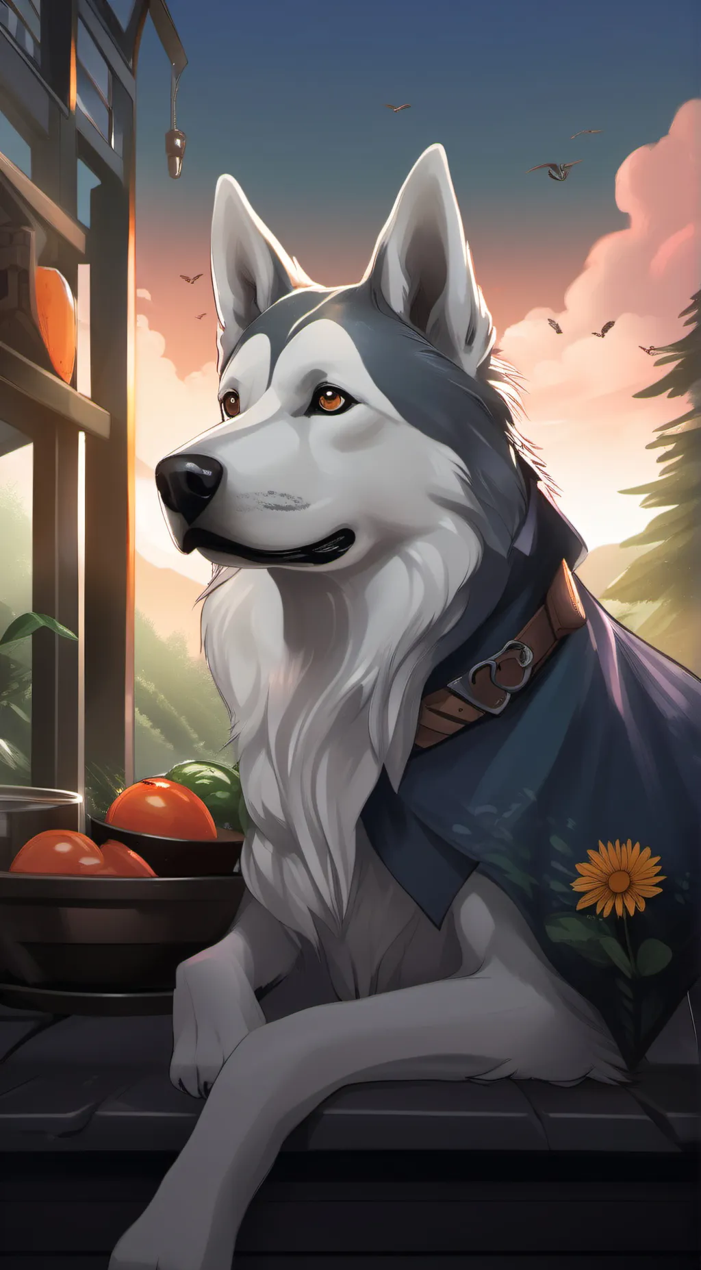 ai character: husky Bucky Tucky  background