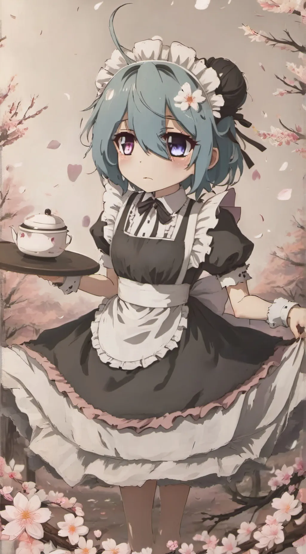 ai character: Noami maid dress background
