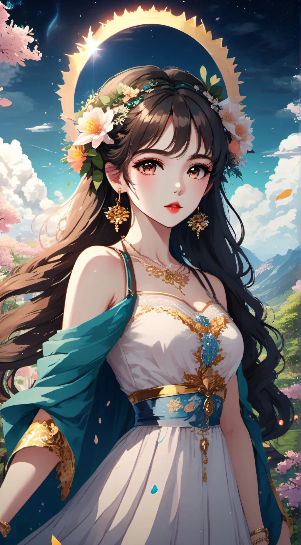 ai character: Goddess of flowers background