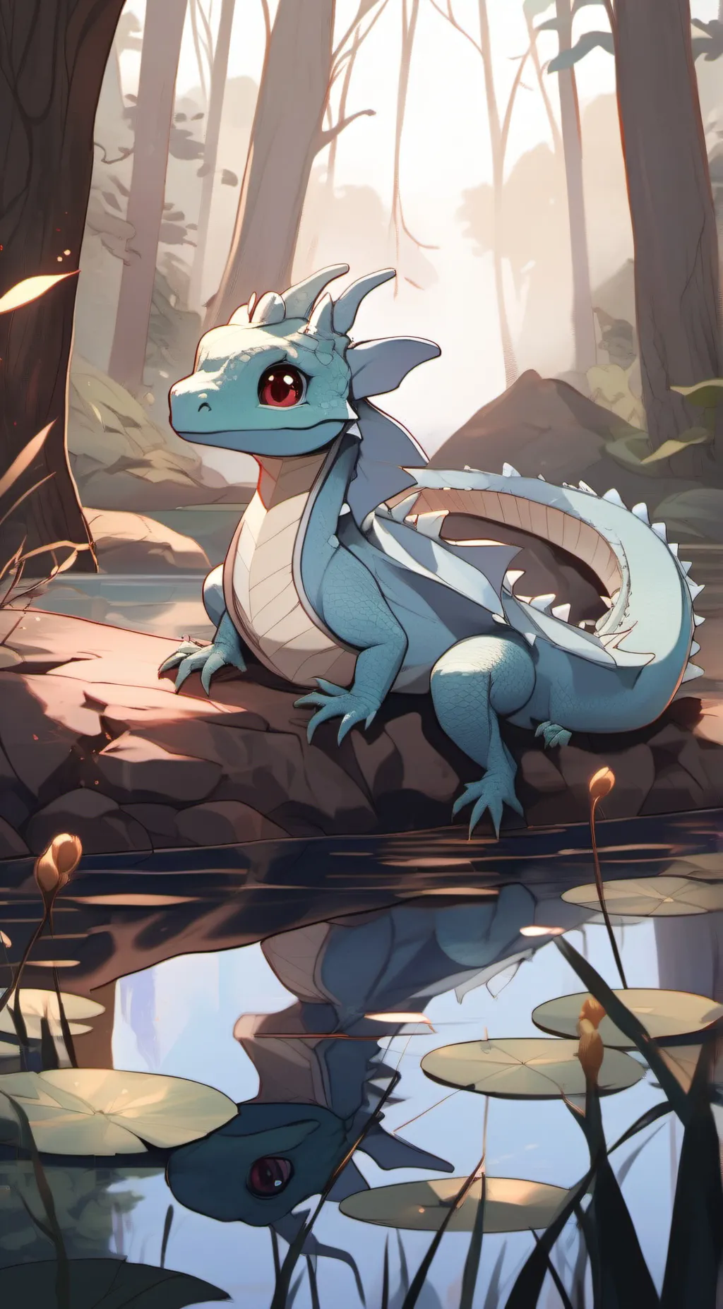 ai character: baby water dragon background