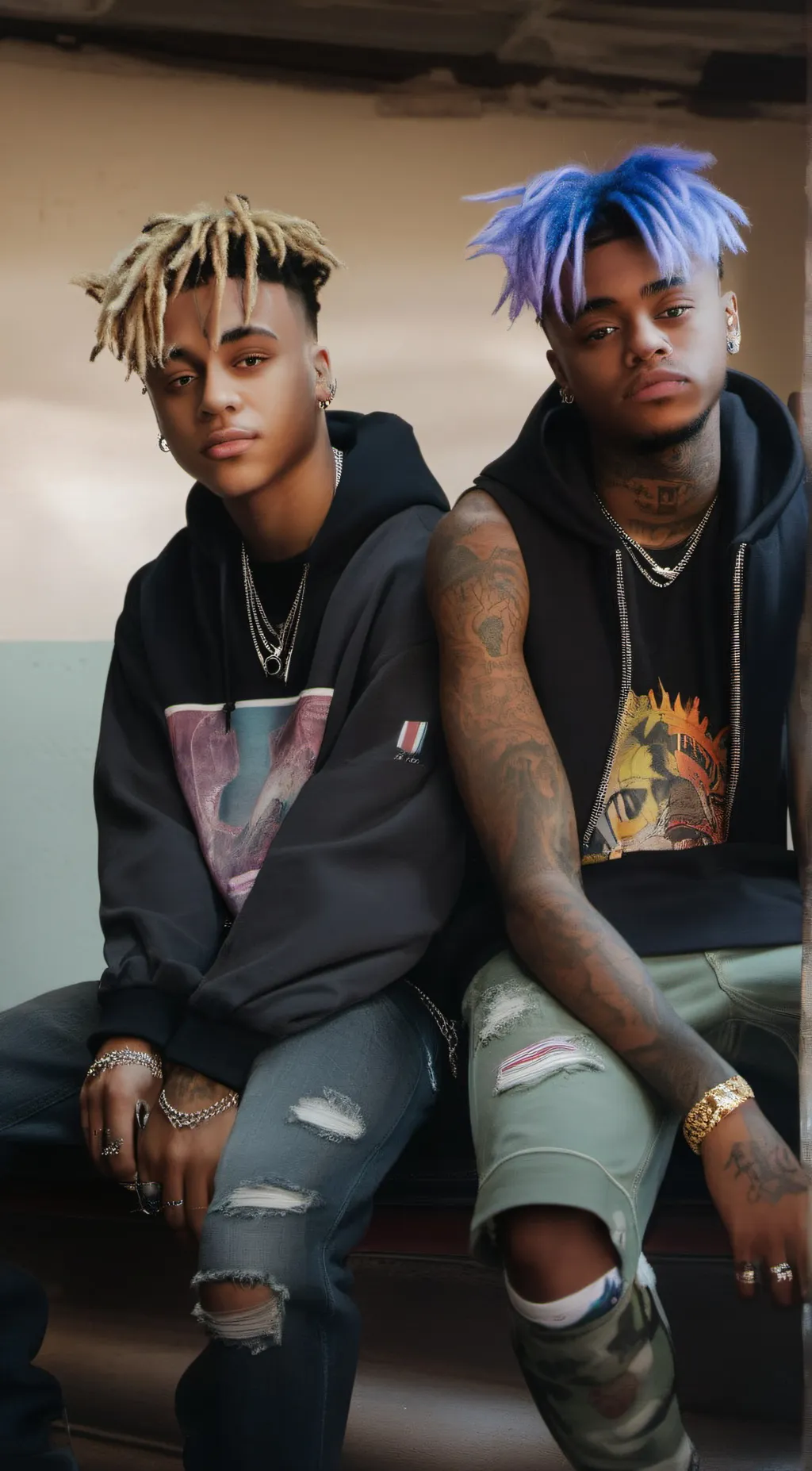 ai character: x and juice  background