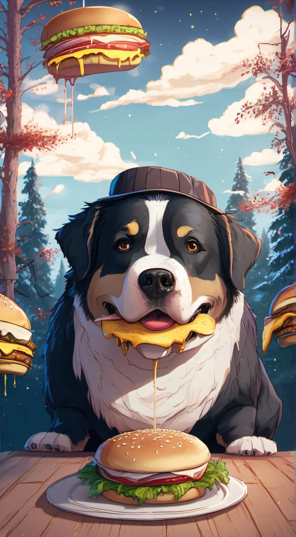 ai character: cheeseburger  background