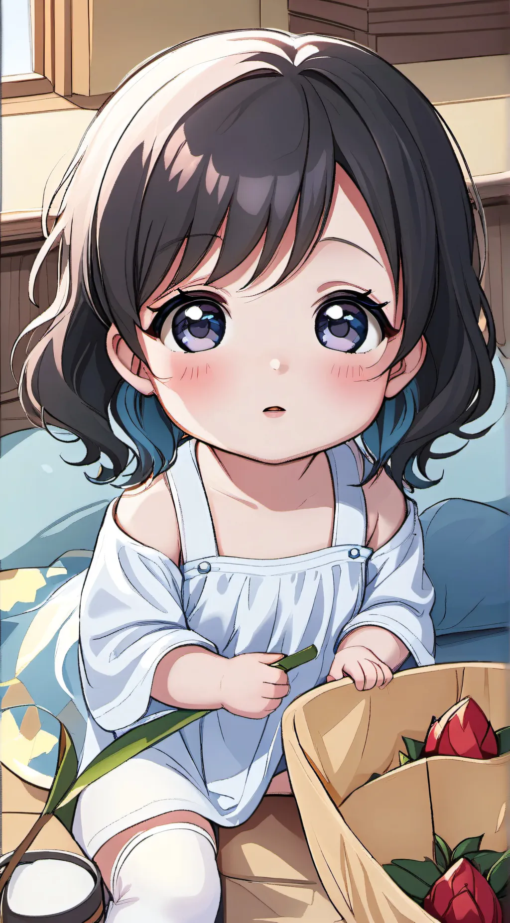 ai character: strawberry background