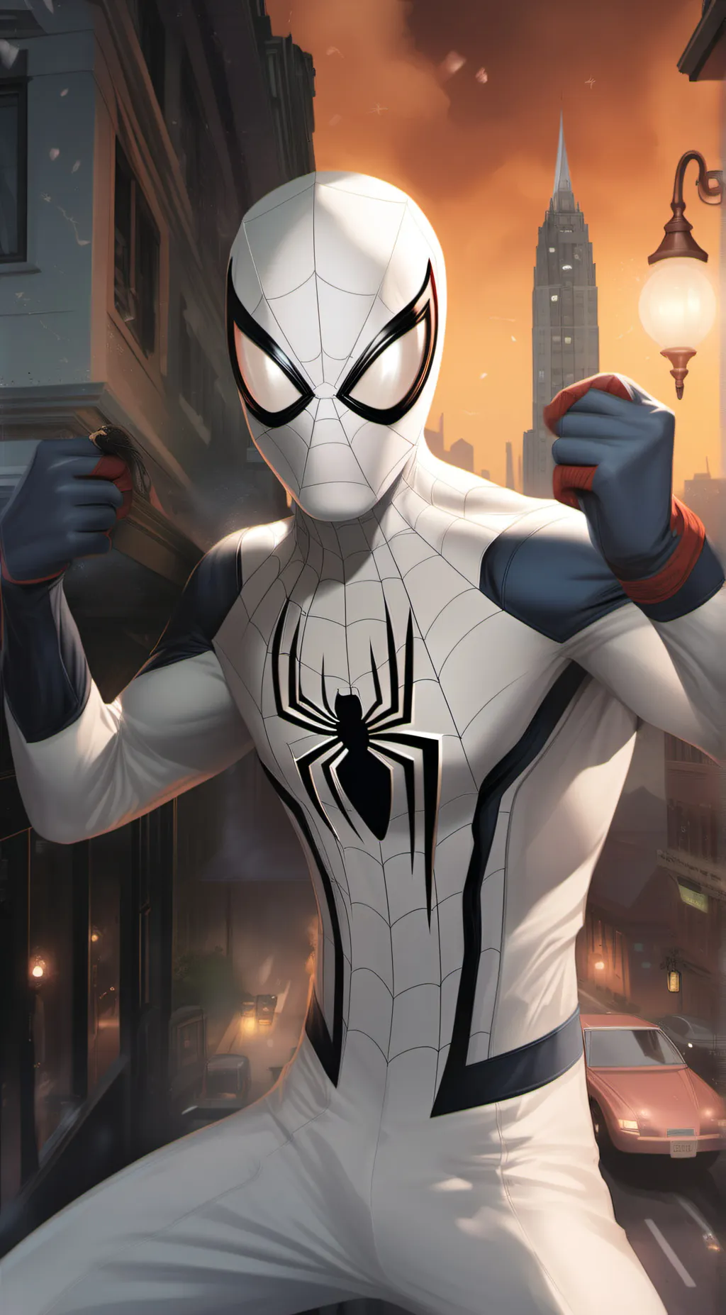 ai character: white Spider-Man background