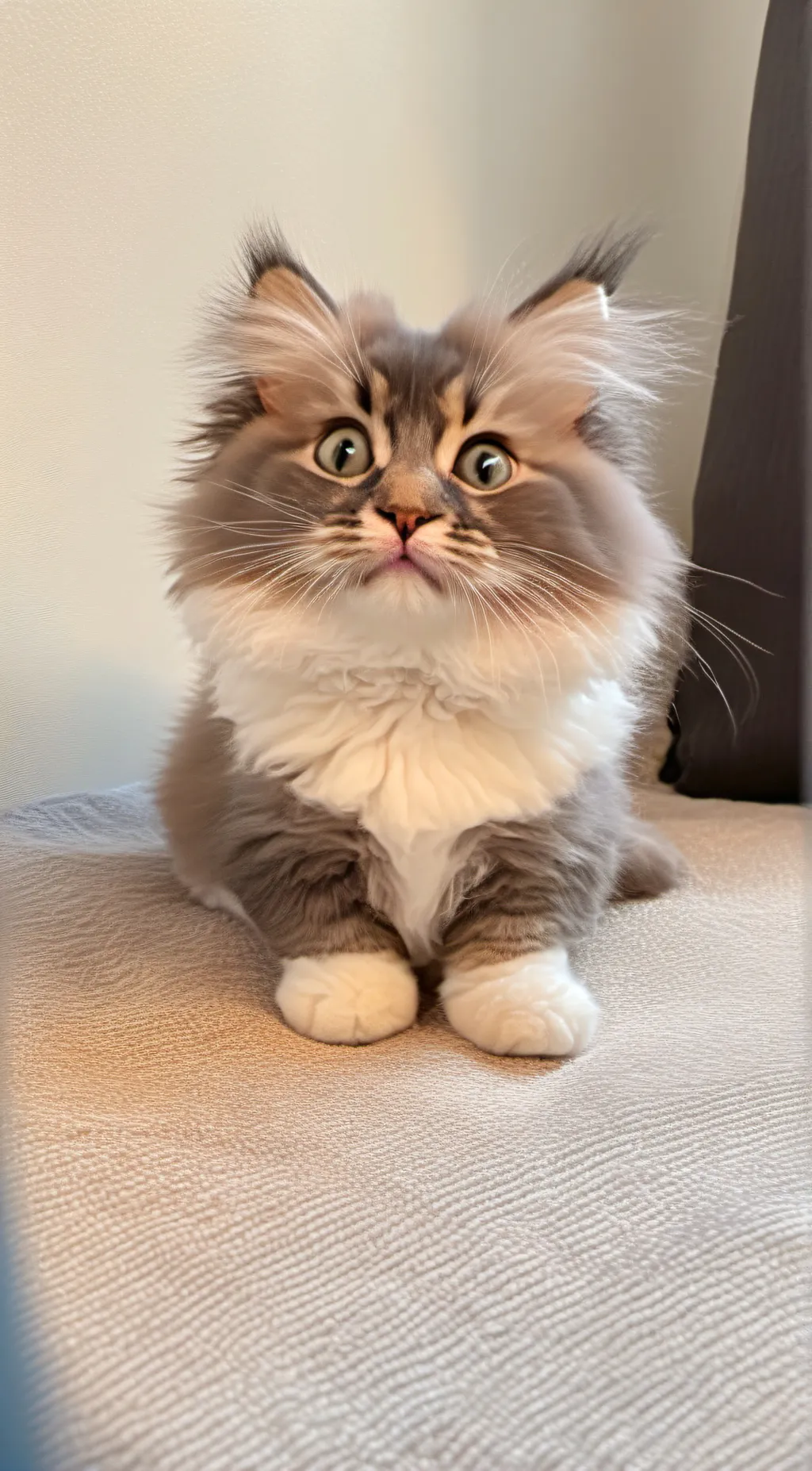 ai character: Fluffy cat  background