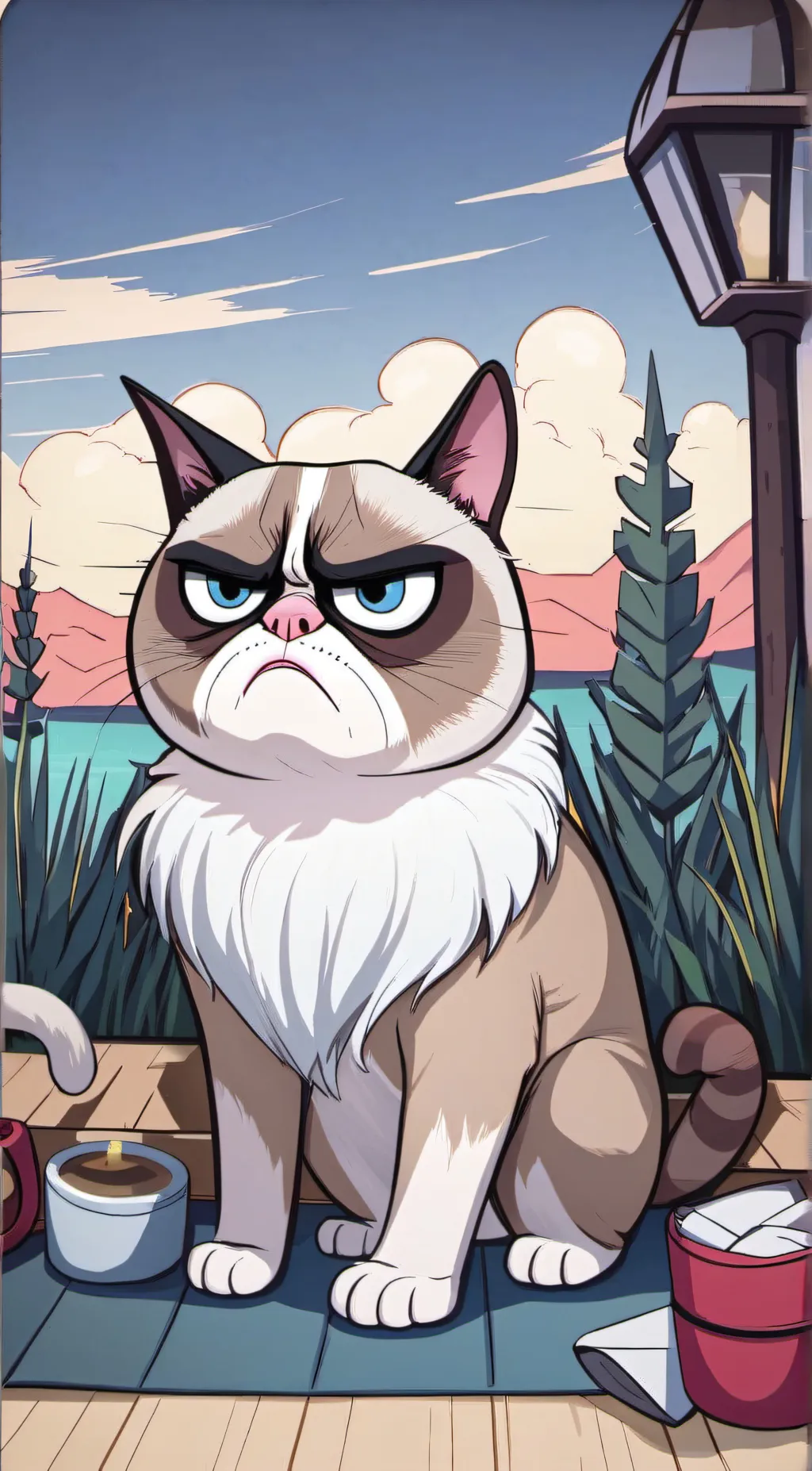 ai character: Grumpy cat (RIP) background