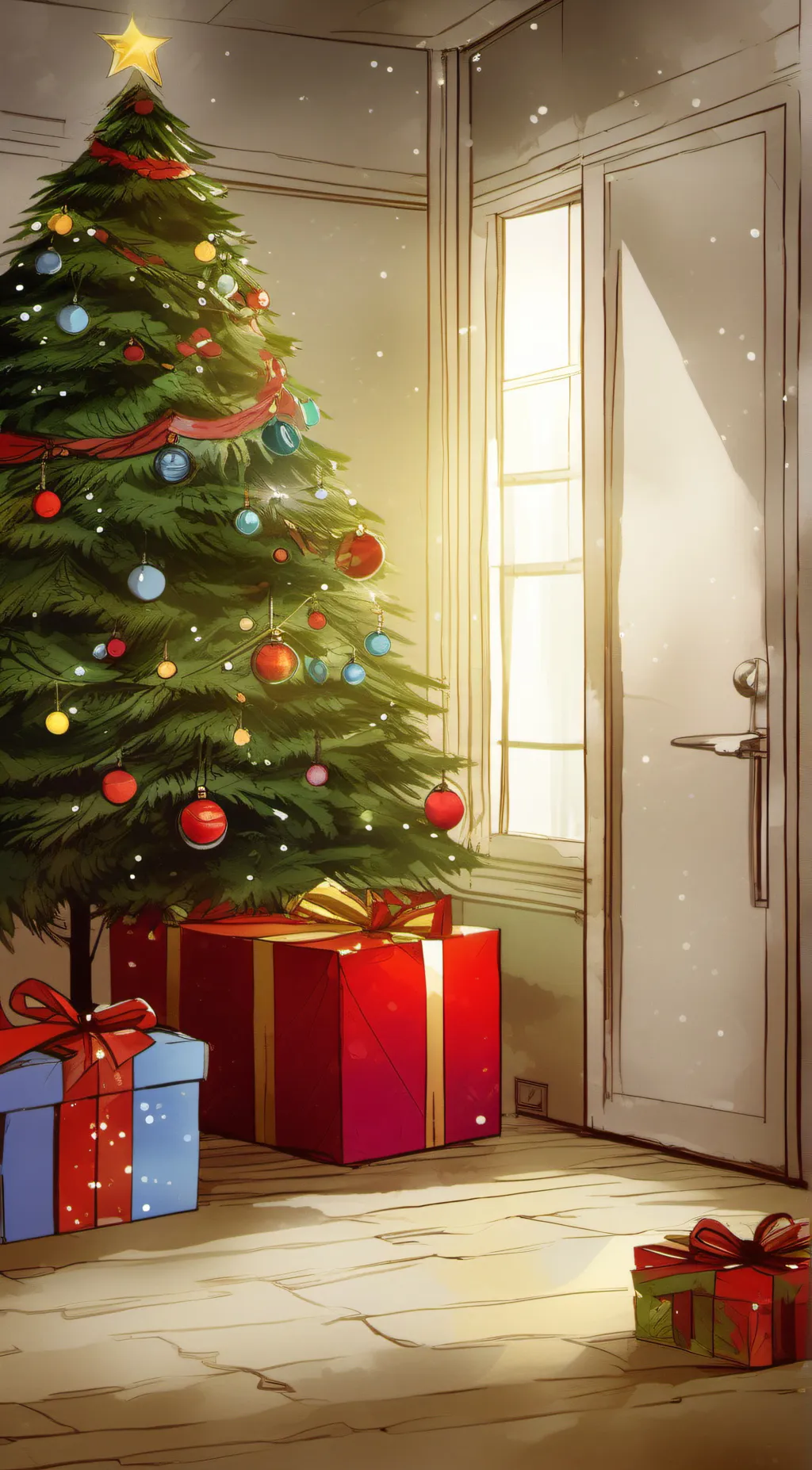 ai character: Christmas tree background