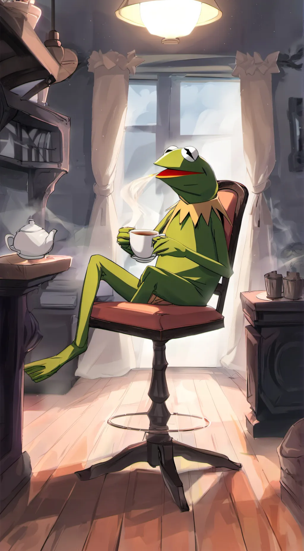 ai character: Kermit the Frog;-; background