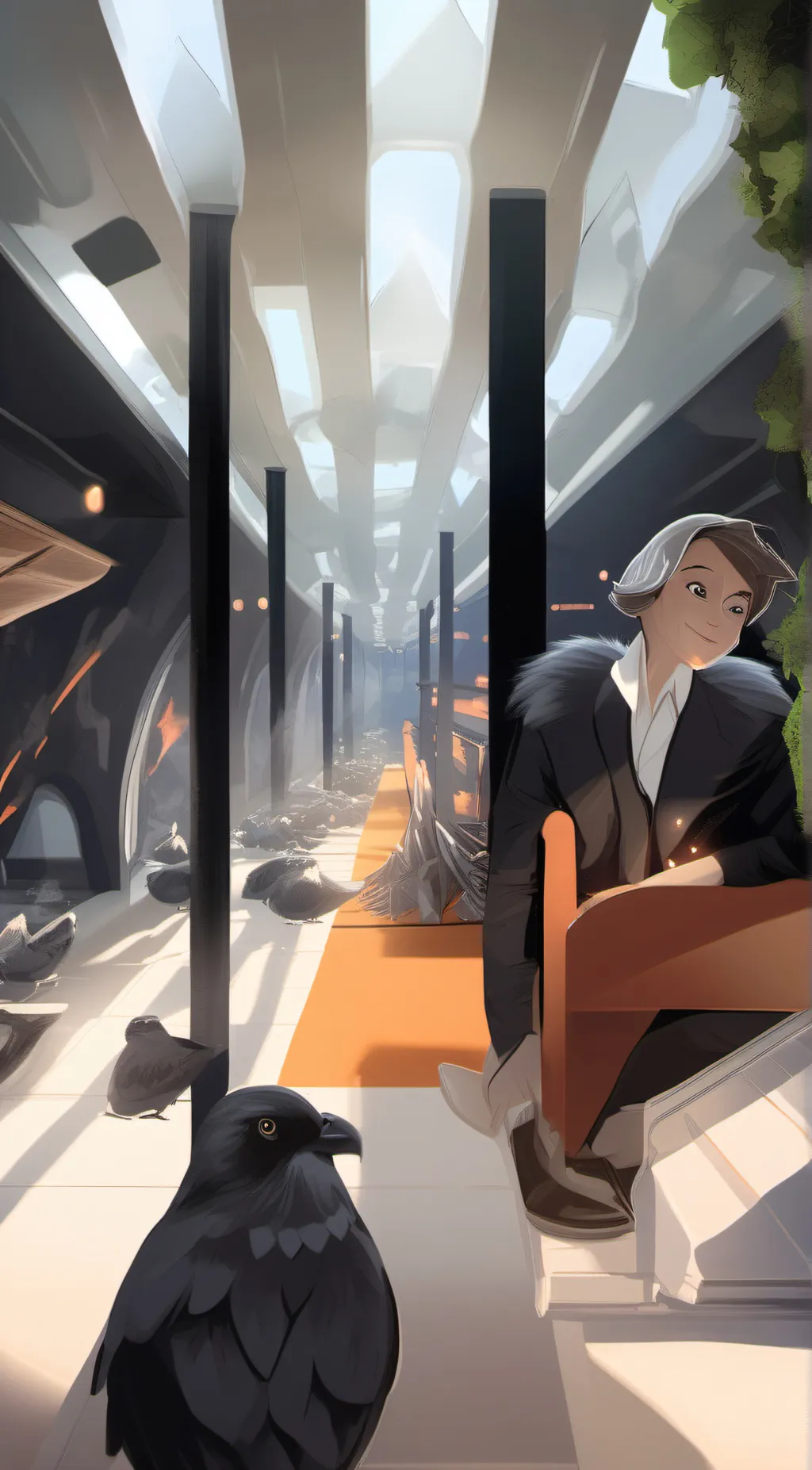 ai character: bird train background