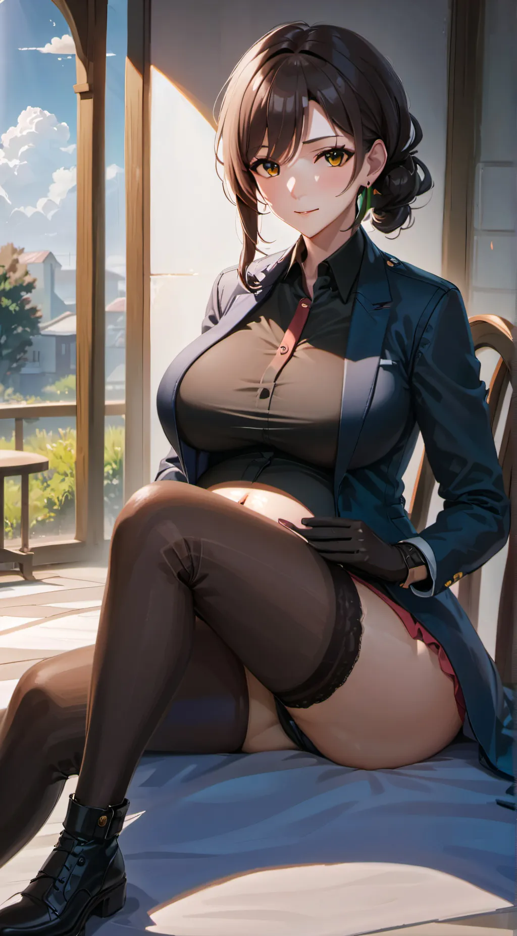 ai character: Tv woman  background