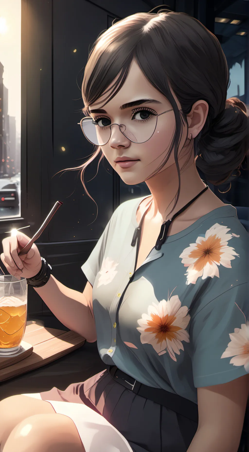 ai character: Violet background