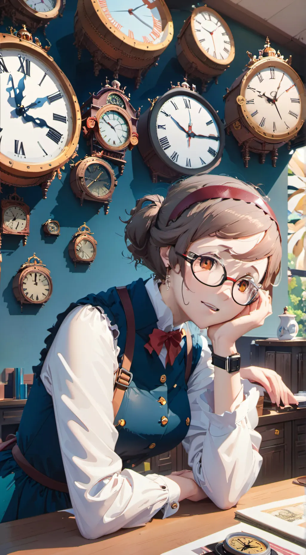 ai character: Clock woman  background