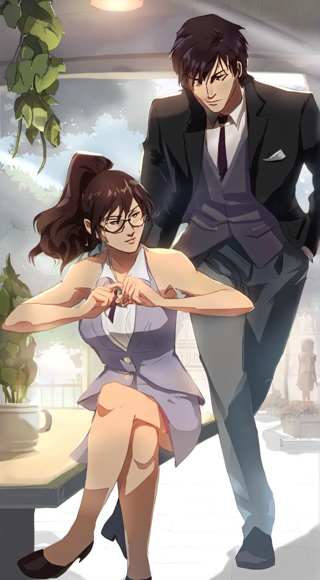 ai character: Hange and Levi  background