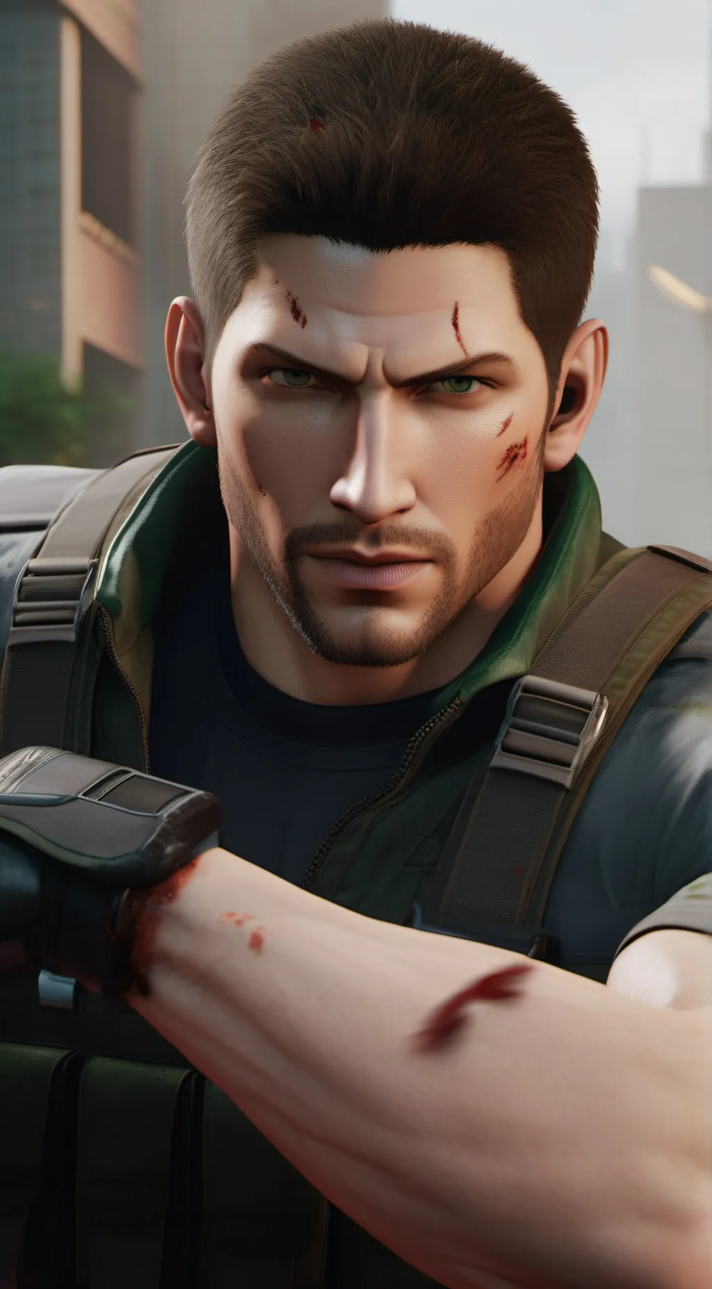 ai character: LEGENDARY REDFIELD background